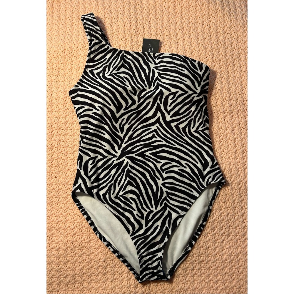 Kate Spade One Shoulder One Piece Zebra Print Swimsuit - Size L NWT